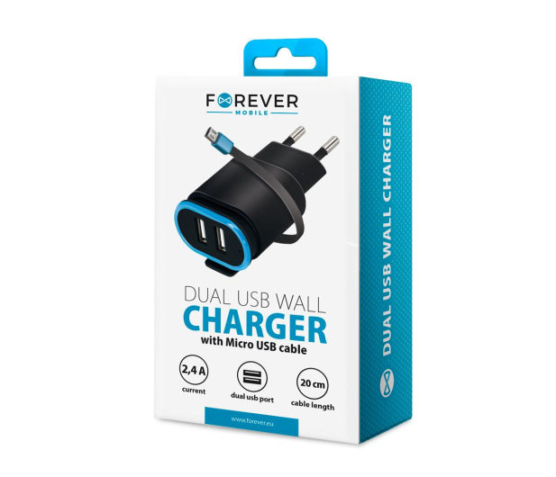 FOREVER TC-02 2xUSB 2.4A + kabel micro-USB czarna - 1390296 - zdjęcie 2